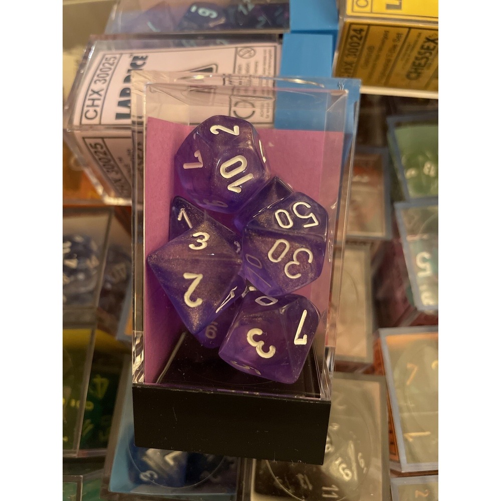 CHX 27407‎ 7- Die Borealis Purple w/ White Numbers Set 7- Dice Chessex